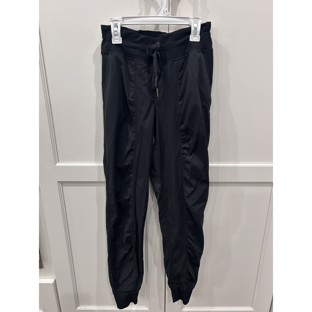 Lululemon Jogger Pants Womens 2 Black Pinstripe High Rise Yoga Dance Studio